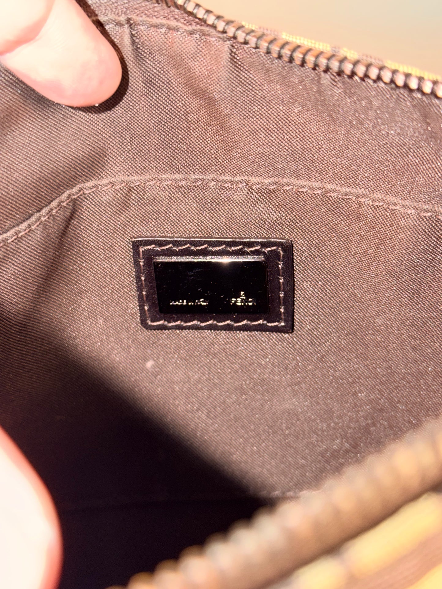 FENDI DARK BROWN ZUCCHINO HALF MOON SHOULDER BAG