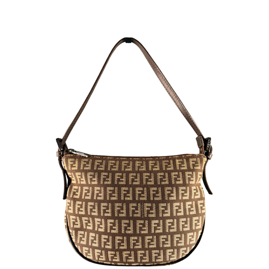 FENDI DARK BROWN ZUCCHINO HALF MOON SHOULDER BAG