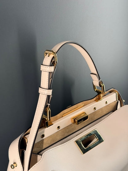 FENDI WHITE SMALL SOFT PEEKABOO SHOULDER BAG