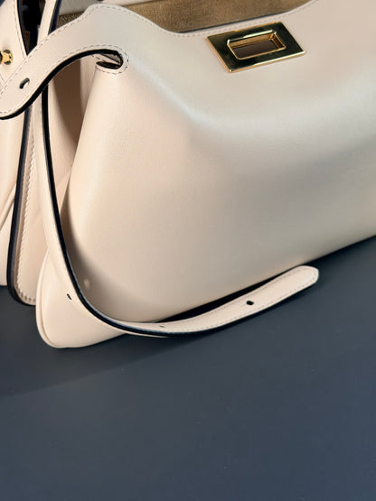 FENDI WHITE SMALL SOFT PEEKABOO SHOULDER BAG