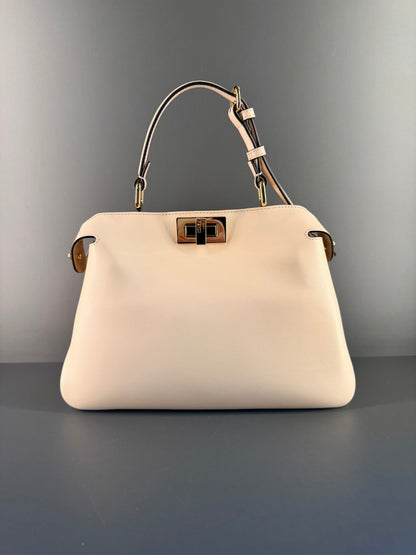 FENDI WHITE SMALL SOFT PEEKABOO SHOULDER BAG