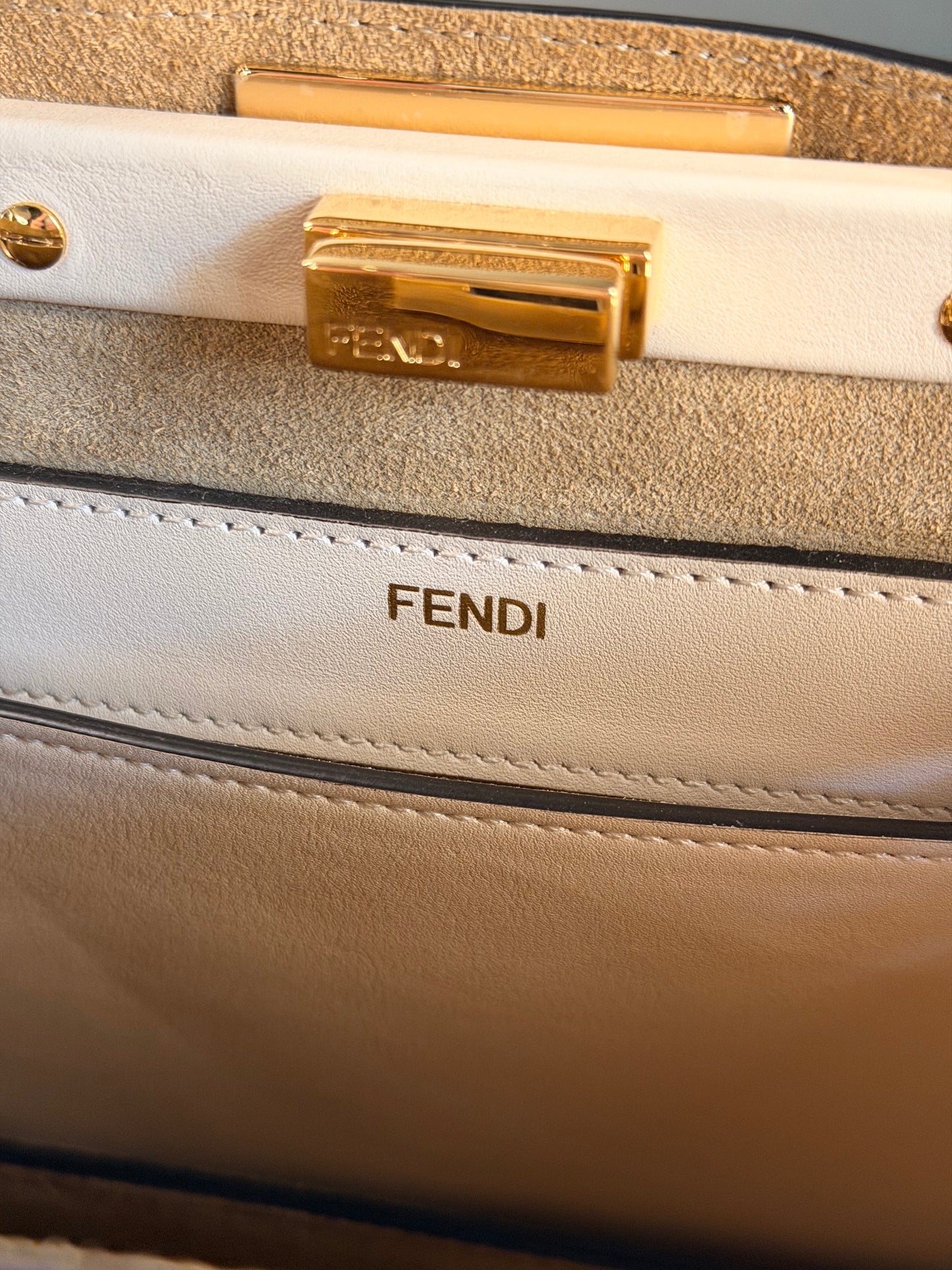 FENDI WHITE SMALL SOFT PEEKABOO SHOULDER BAG