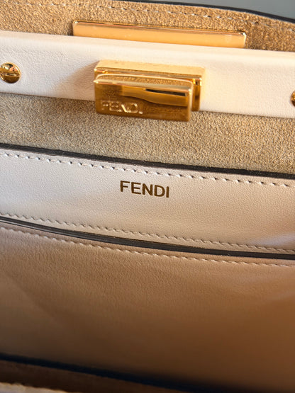 FENDI WHITE SMALL SOFT PEEKABOO SHOULDER BAG
