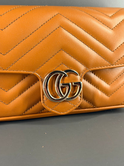GUCCI TAN MARMONT SMALL CROSSBODY BAG W/ CARD HOLDER