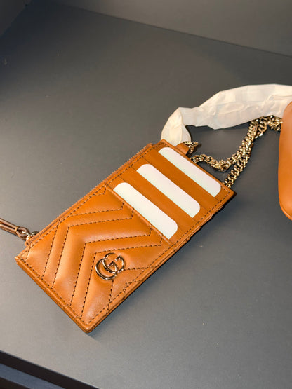 GUCCI TAN MARMONT SMALL CROSSBODY BAG W/ CARD HOLDER