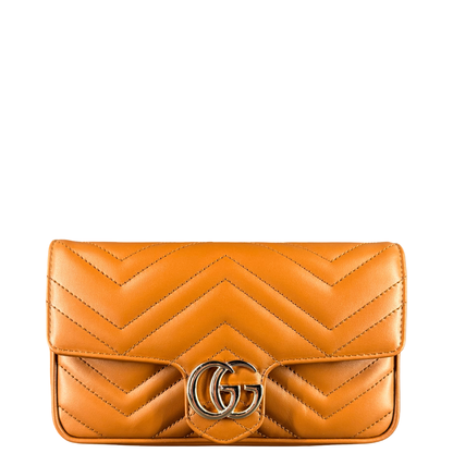 GUCCI TAN MARMONT SMALL CROSSBODY BAG W/ CARD HOLDER