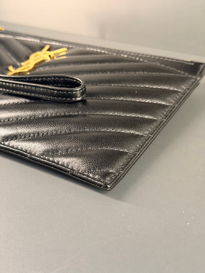 SAINT LAURENT BLACK CASSANDRE LARGE POUCH