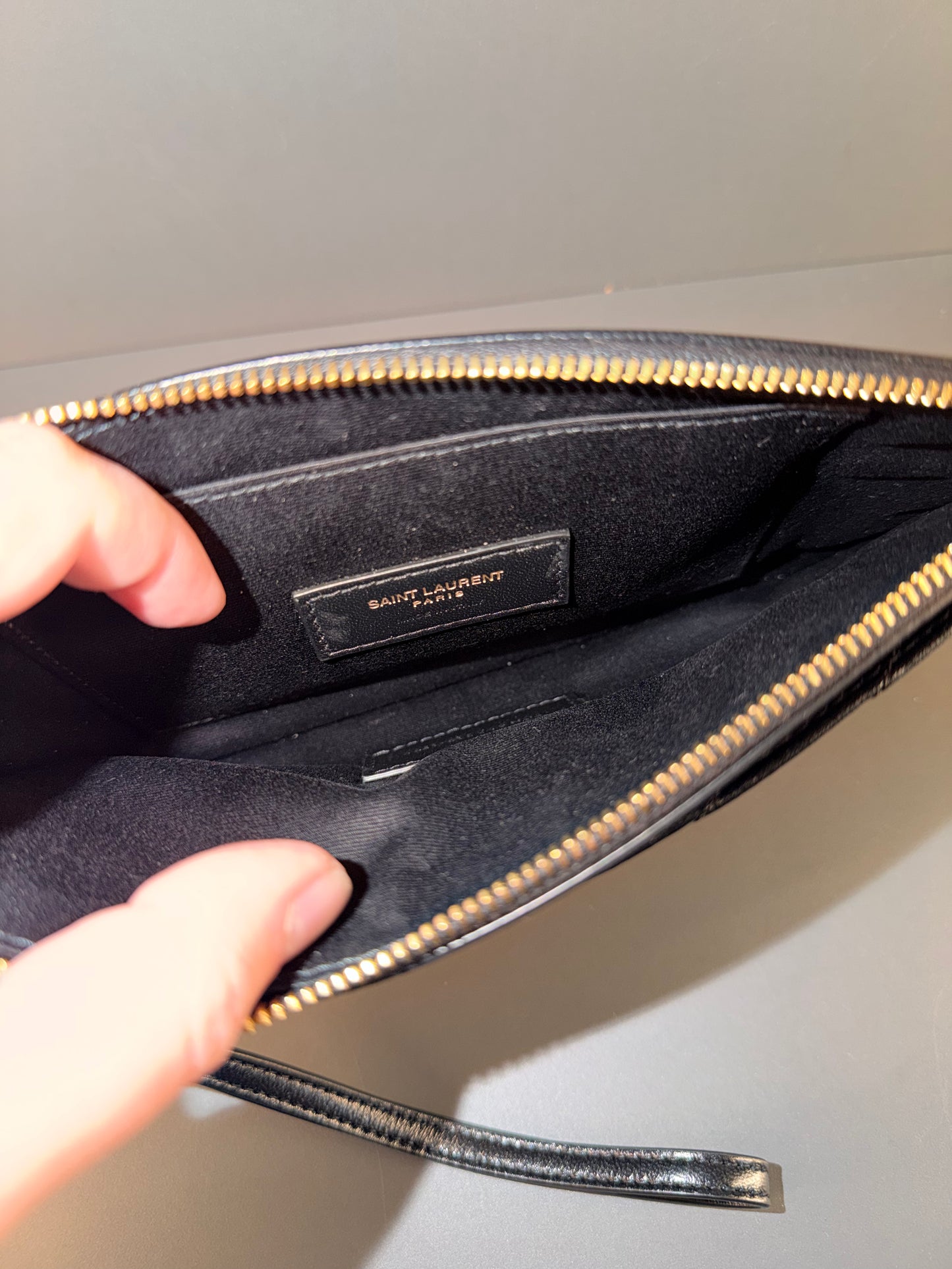 SAINT LAURENT BLACK CASSANDRE LARGE POUCH