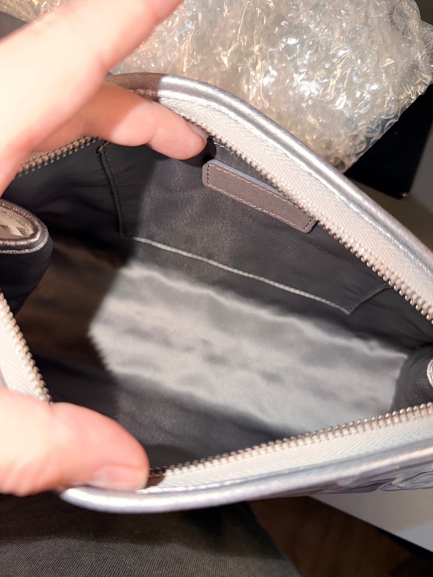 CHANEL SILVER VINYL ICE CUBE POCHETTE