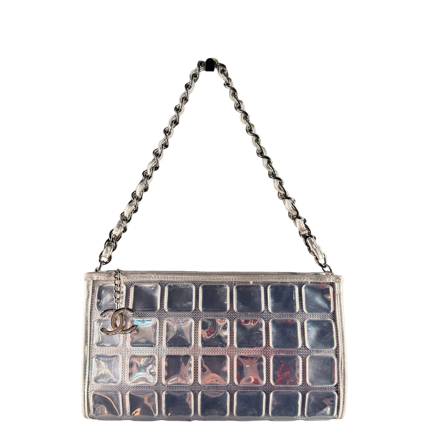 CHANEL SILVER VINYL ICE CUBE POCHETTE