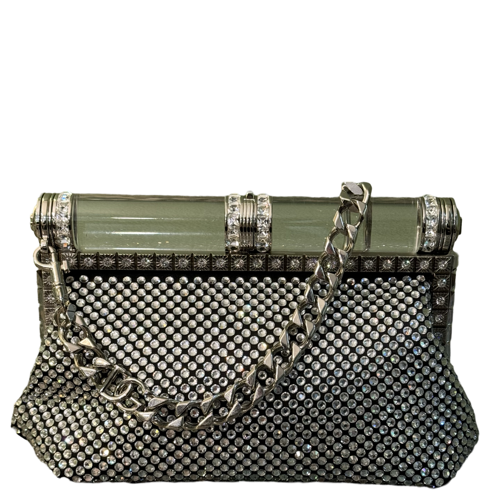 DOLCE & GABBANA BUBÙ BLACK STRASS CHAIN CLUTCH