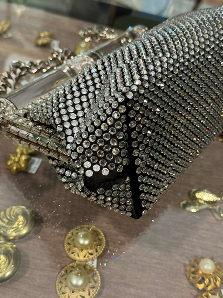 DOLCE & GABBANA BUBÙ BLACK STRASS CHAIN CLUTCH