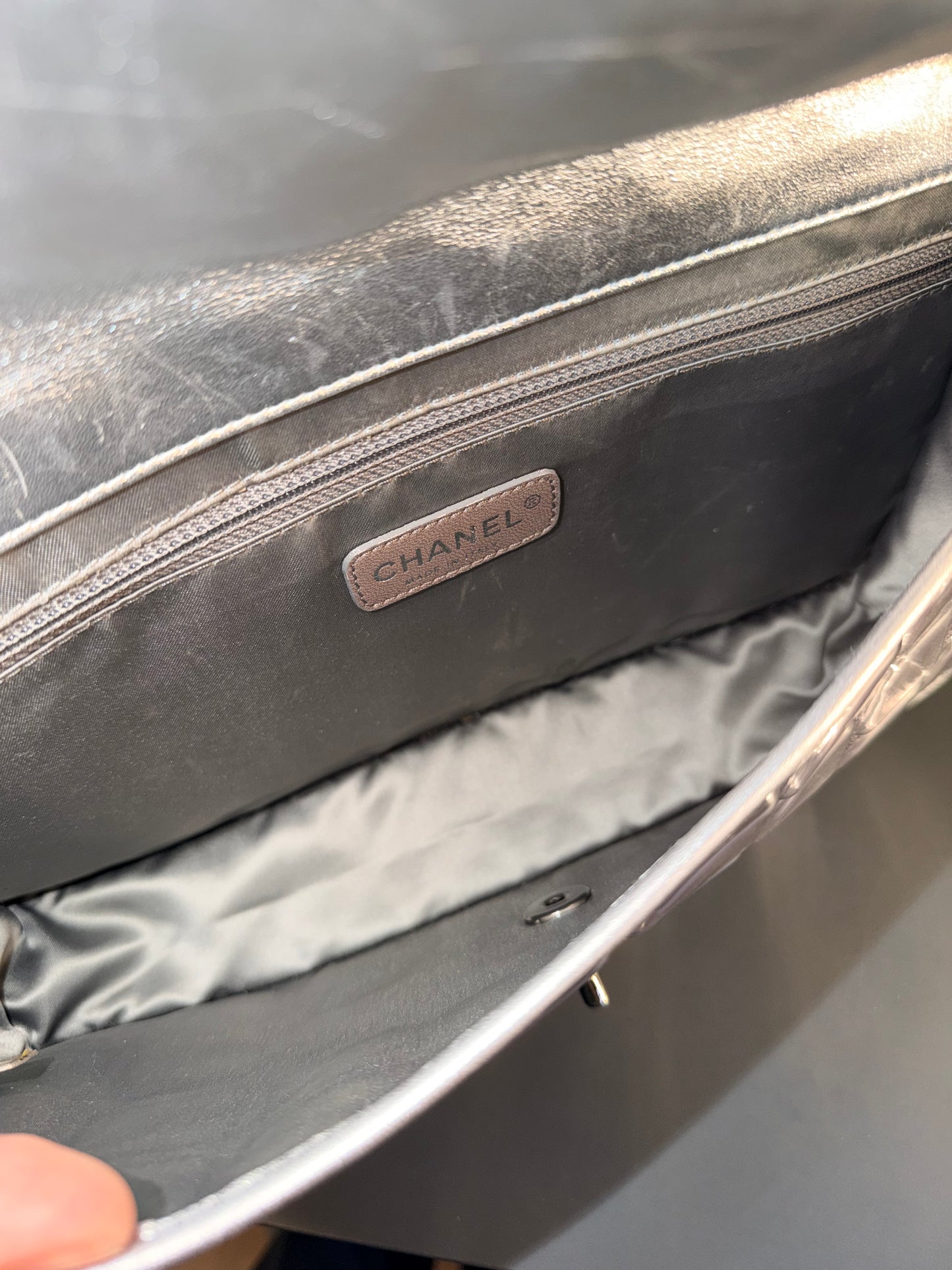 CHANEL SILVER VINYL ICE CUBE CC FLAP SHOULDER BAG