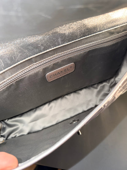 CHANEL SILVER VINYL ICE CUBE CC FLAP SHOULDER BAG