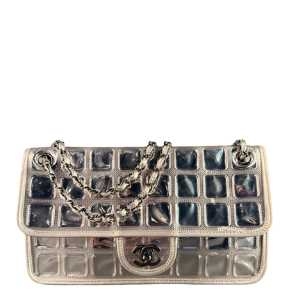 CHANEL SILVER VINYL ICE CUBE CC FLAP SHOULDER BAG