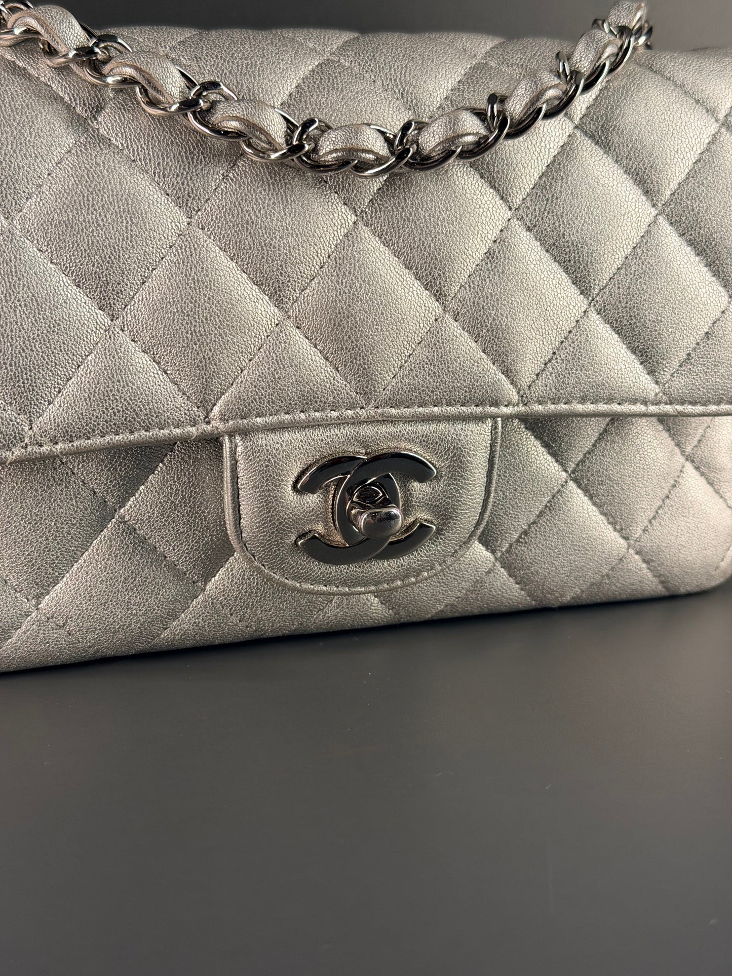 CHANEL SILVER MINI RECTANGULAR CROSSBODY BAG