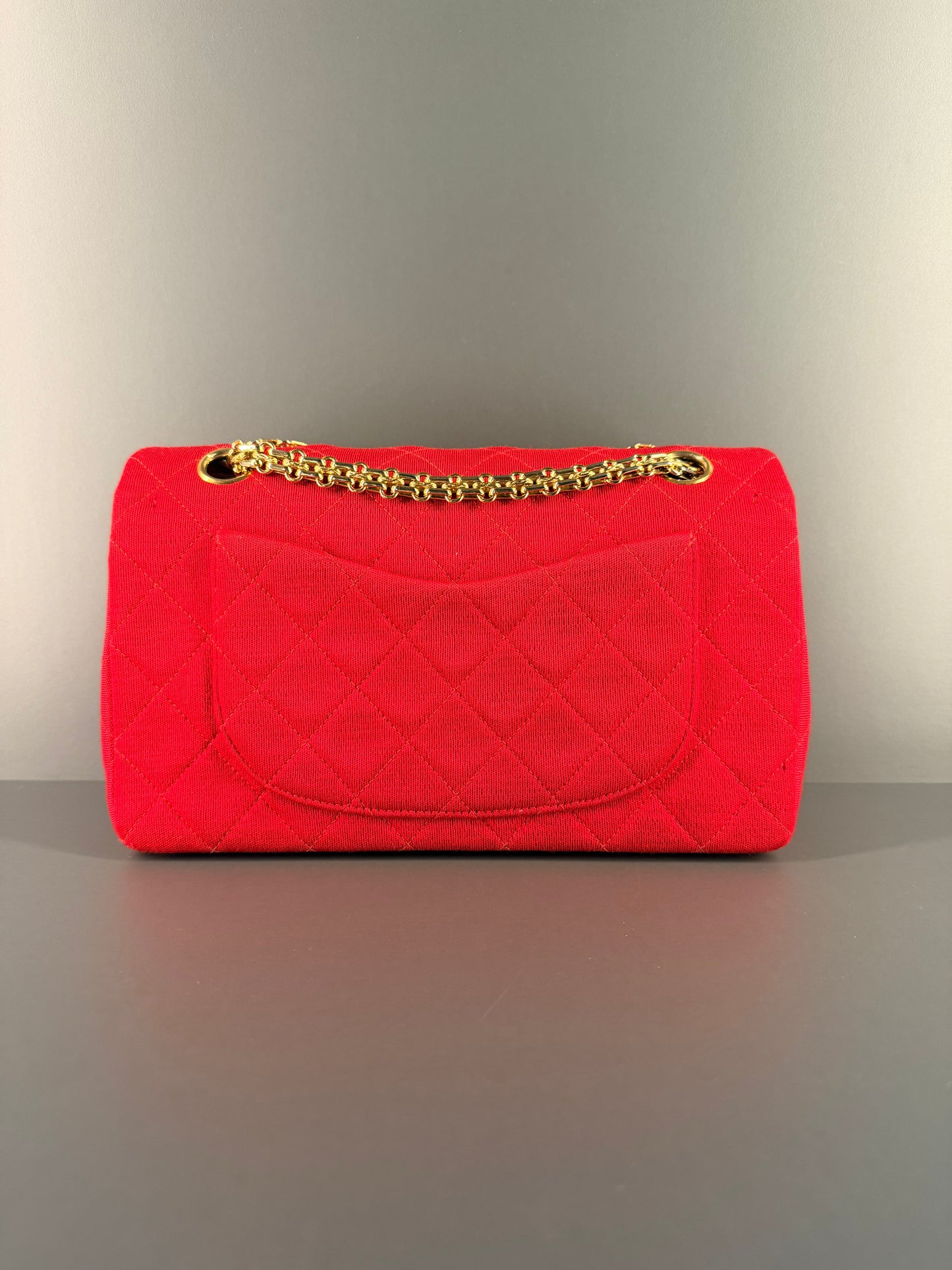 CHANEL SMALL RED JERSEY TIMELESS CLASSIC DOUBLE FLAP SHOULDER BAG