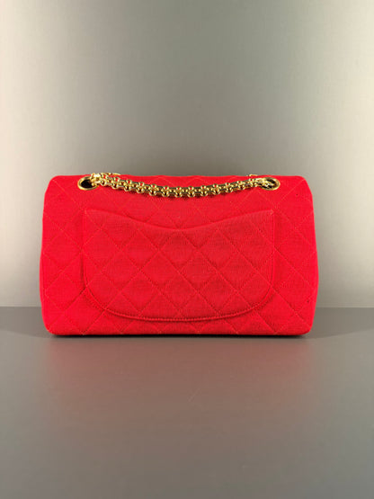 CHANEL SMALL RED JERSEY TIMELESS CLASSIC DOUBLE FLAP SHOULDER BAG