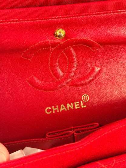 CHANEL SMALL RED JERSEY TIMELESS CLASSIC DOUBLE FLAP SHOULDER BAG