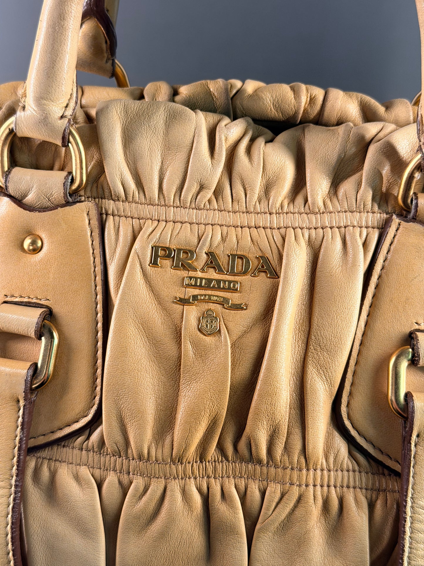 PRADA BEIGE GOFFRATO XL HANDBAG