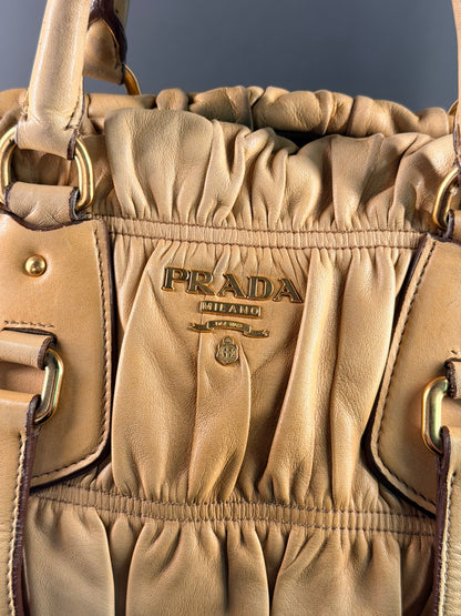 PRADA BEIGE GOFFRATO XL HANDBAG