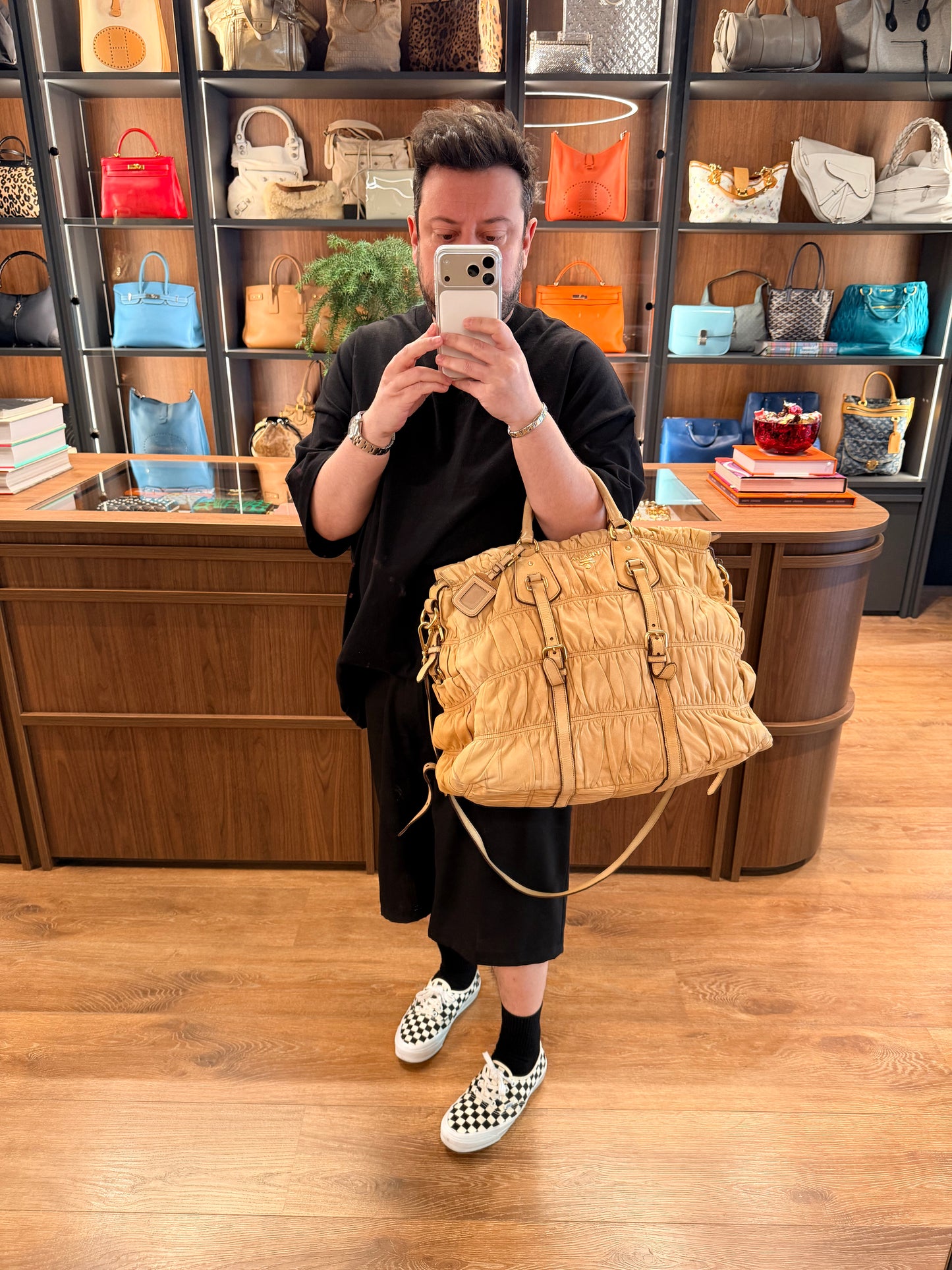 PRADA BEIGE GOFFRATO XL HANDBAG