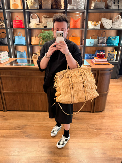 PRADA BEIGE GOFFRATO XL HANDBAG