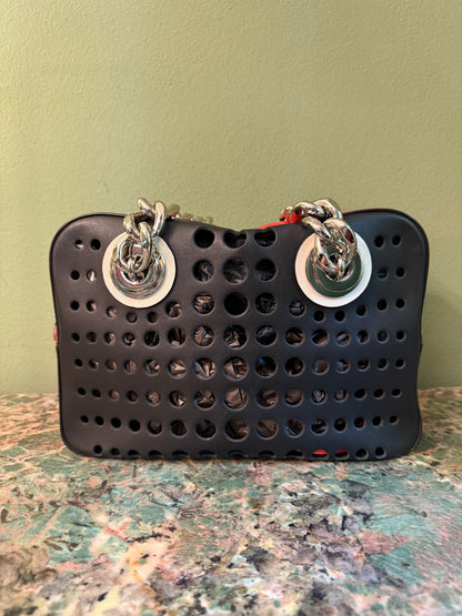 PRADA PERFORATED BI COLOR CHAIN HANDBAG