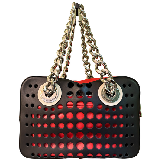 PRADA PERFORATED BI COLOR CHAIN HANDBAG
