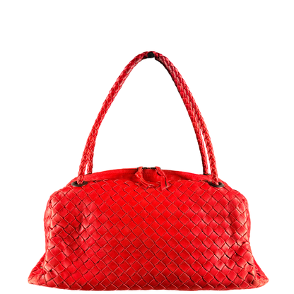 BOTTEGA VENETA RED INTRECCIATO BOWLING HANDBAG