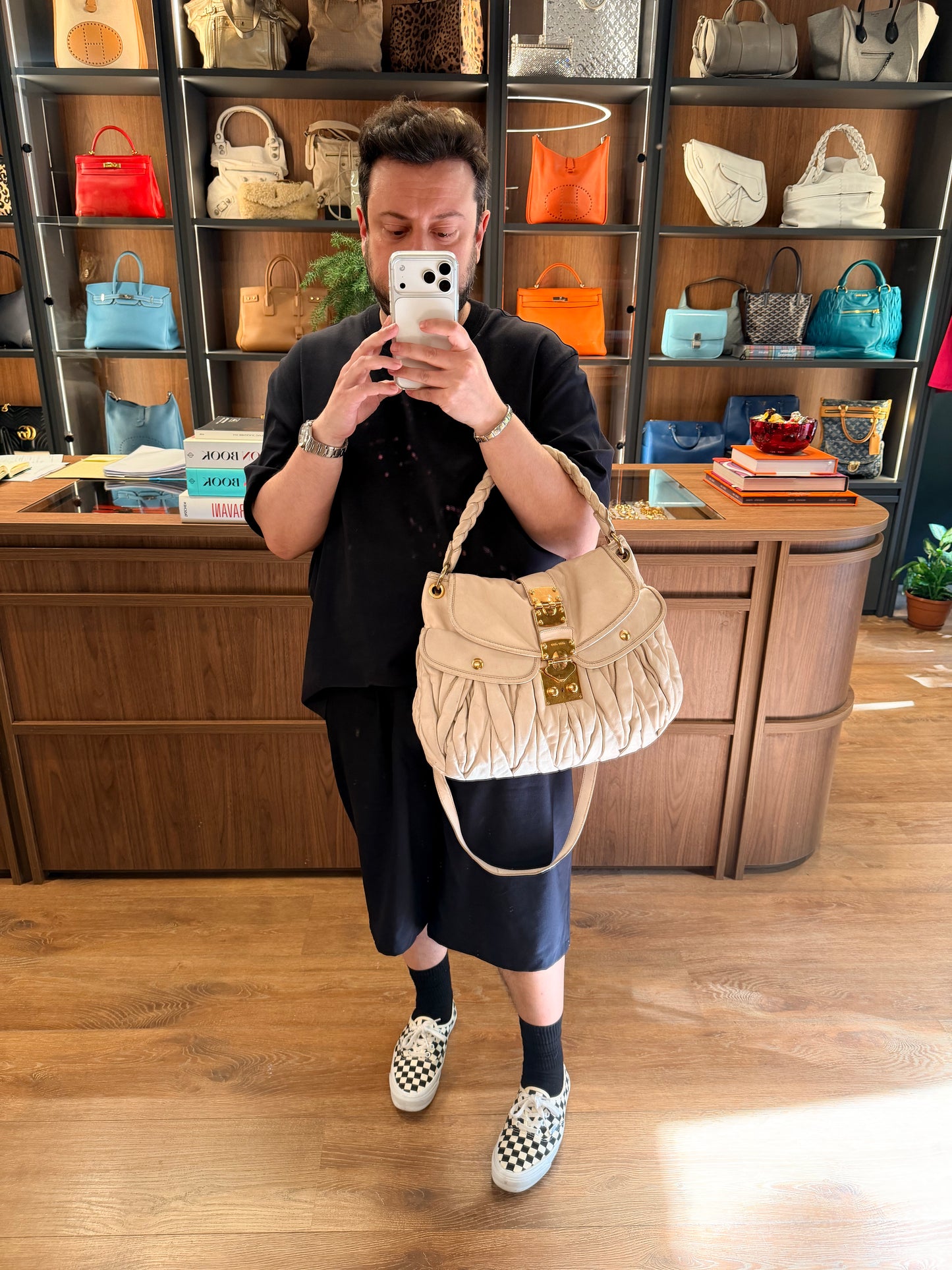 MIU MIU CREAM COFFER SHOULDER BAG