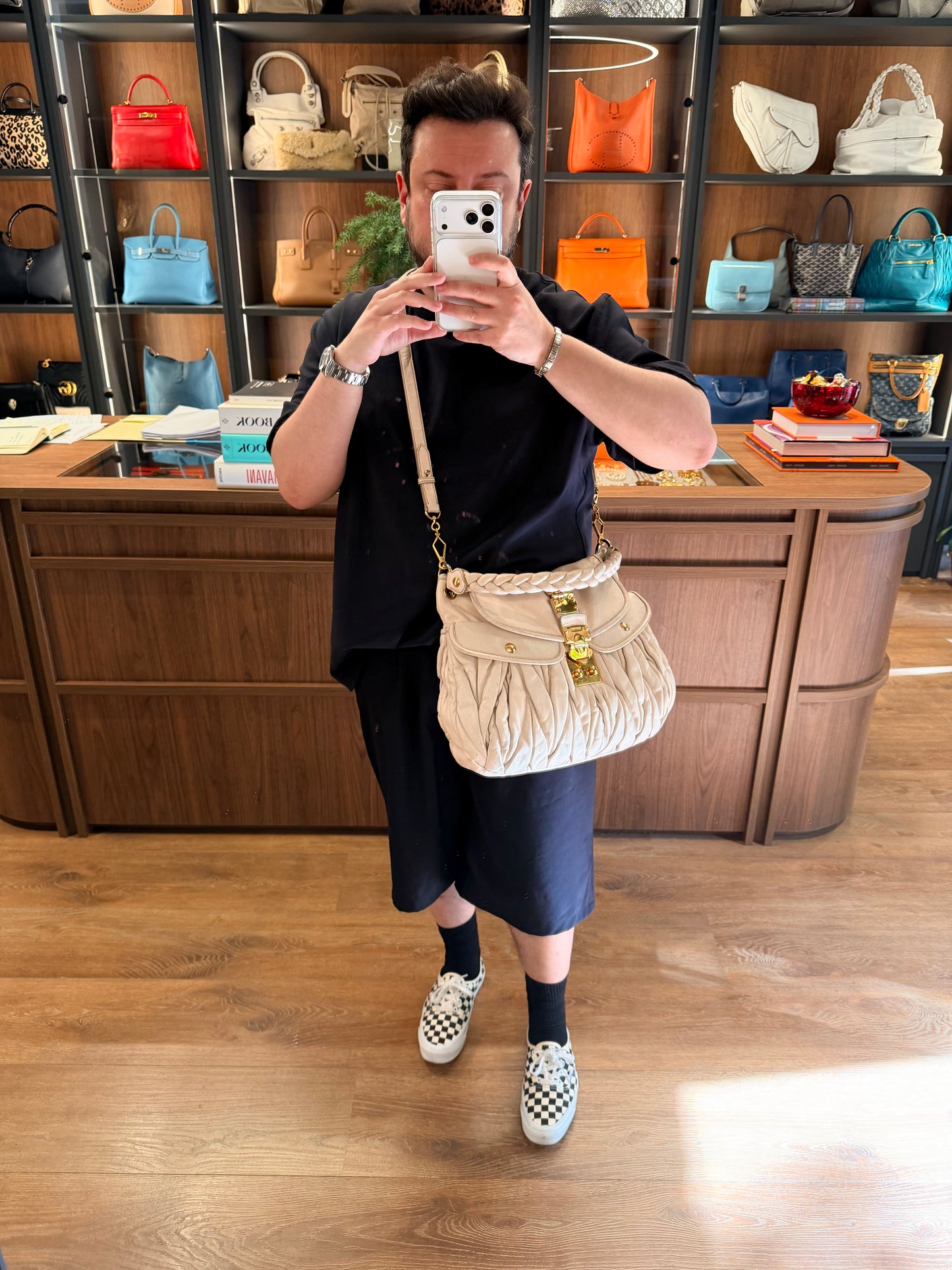 MIU MIU CREAM COFFER SHOULDER BAG
