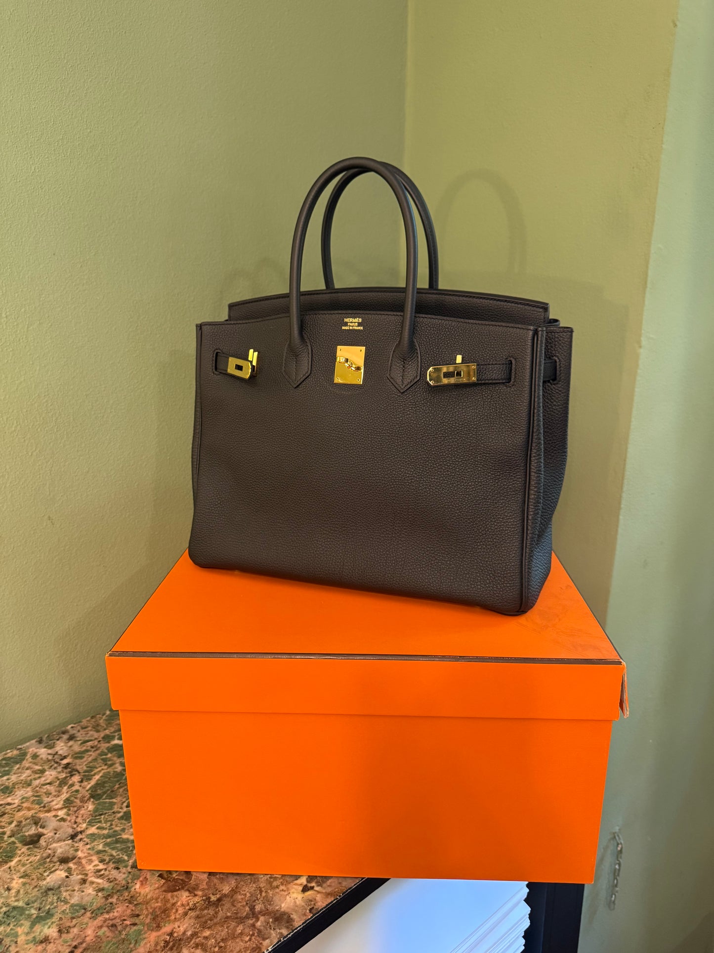 HERMÈS BLACK TOGO BIRKIN 35 HANDBAG
