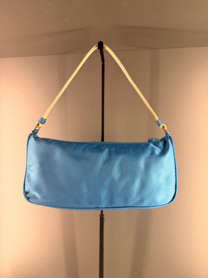 PRADA LIGHT BLUE NYLON EAST WEST SHOULDER BAG