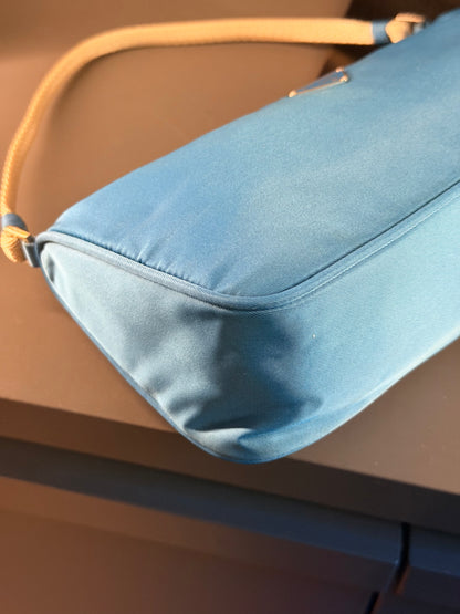 PRADA LIGHT BLUE NYLON EAST WEST SHOULDER BAG