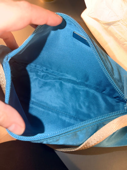 PRADA LIGHT BLUE NYLON EAST WEST SHOULDER BAG