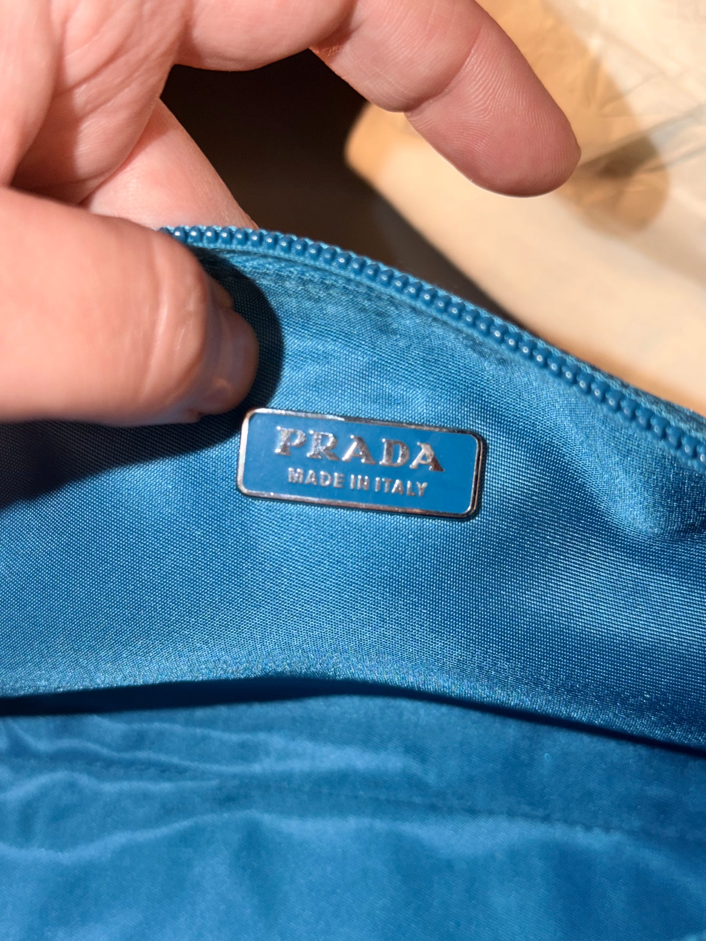 PRADA LIGHT BLUE NYLON EAST WEST SHOULDER BAG