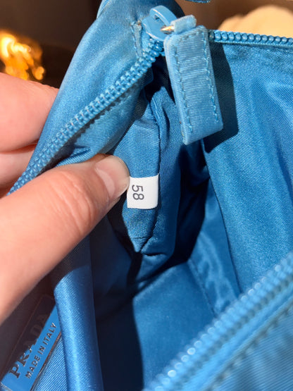 PRADA LIGHT BLUE NYLON EAST WEST SHOULDER BAG