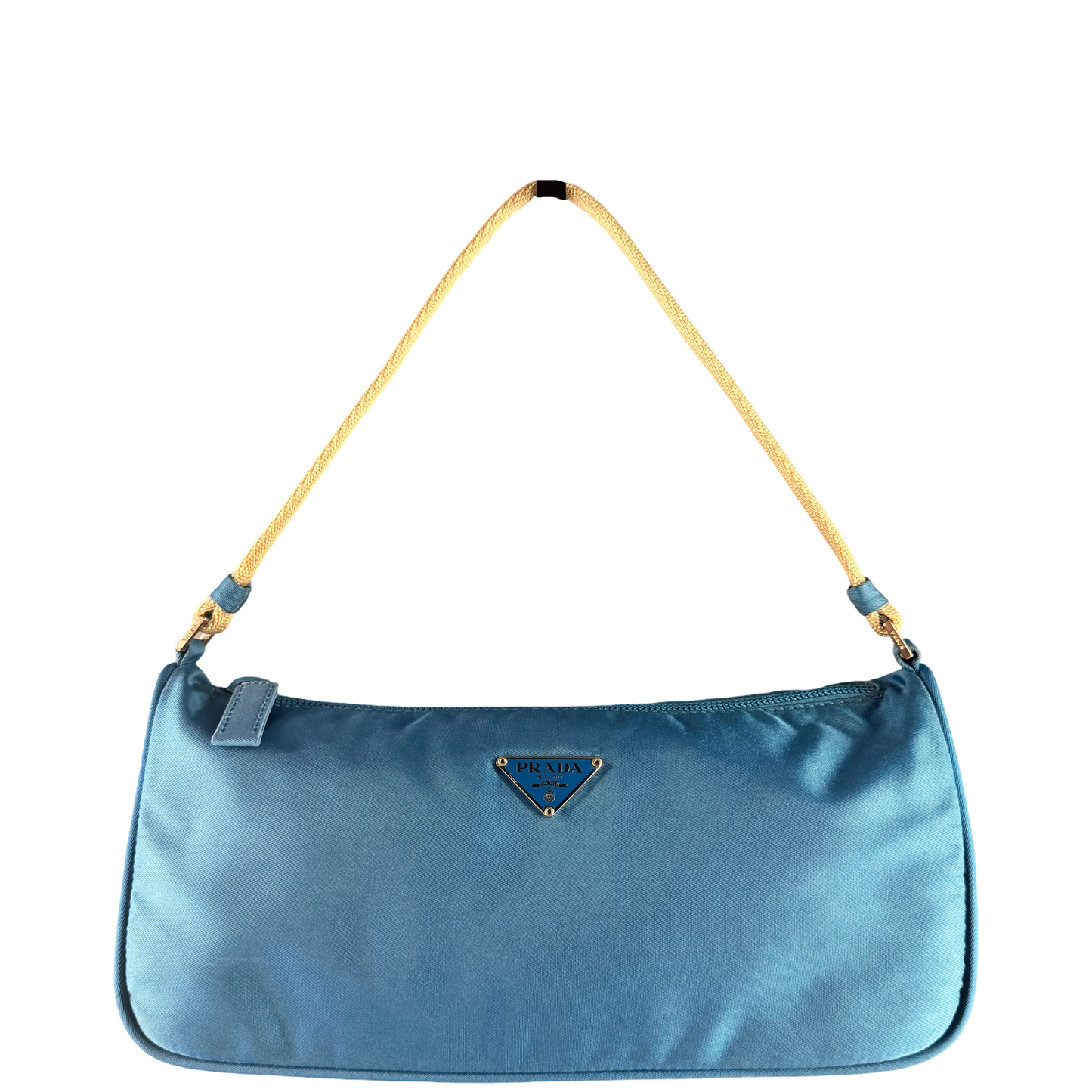 PRADA LIGHT BLUE NYLON EAST WEST SHOULDER BAG