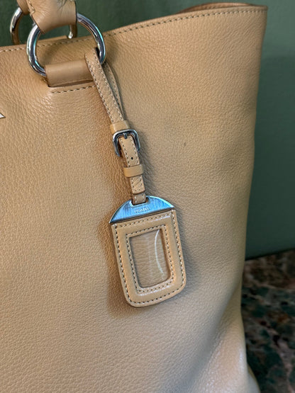 PRADA BEIGE LEATHER SHOPPING TOTE