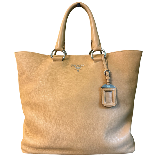 PRADA BEIGE LEATHER SHOPPING TOTE