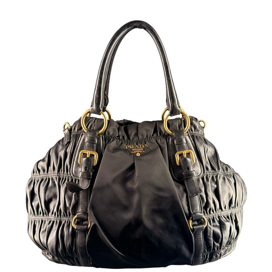 PRADA BLACK GOFFRATO & NYLON TWO WAY HANDBAG