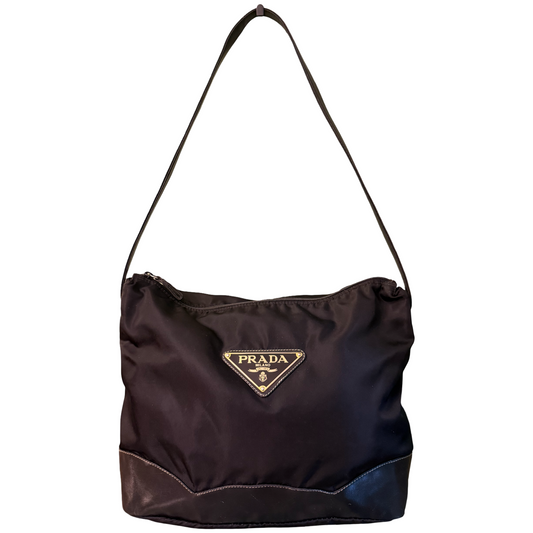 PRADA BLACK NYLON LARGE HOBO BAG