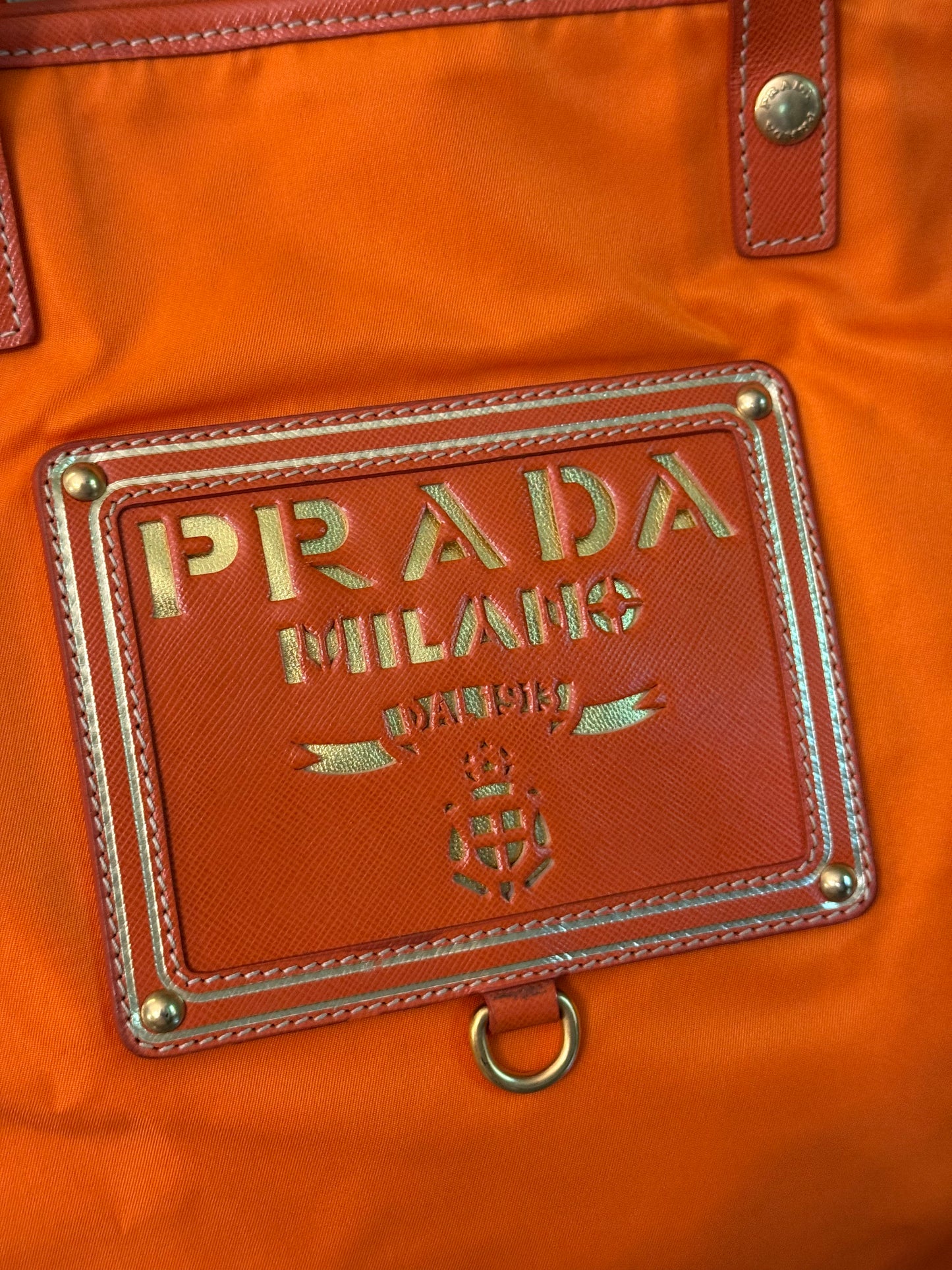 PRADA ORANGE NYLON TOTE BAG