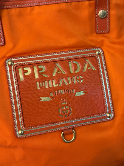 PRADA ORANGE NYLON TOTE BAG