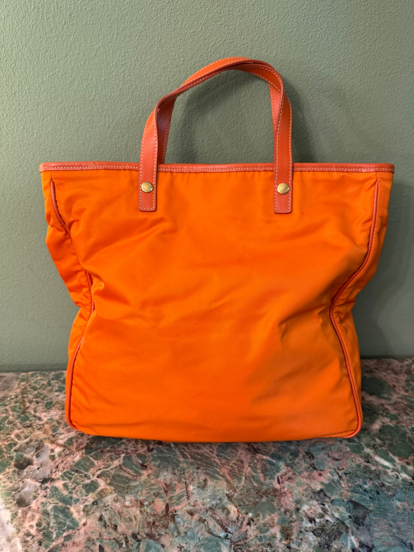 PRADA ORANGE NYLON TOTE BAG
