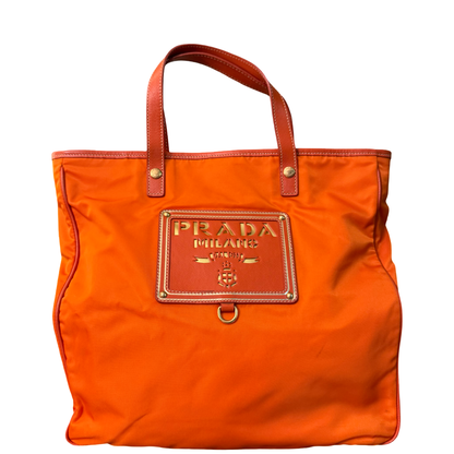 PRADA ORANGE NYLON TOTE BAG