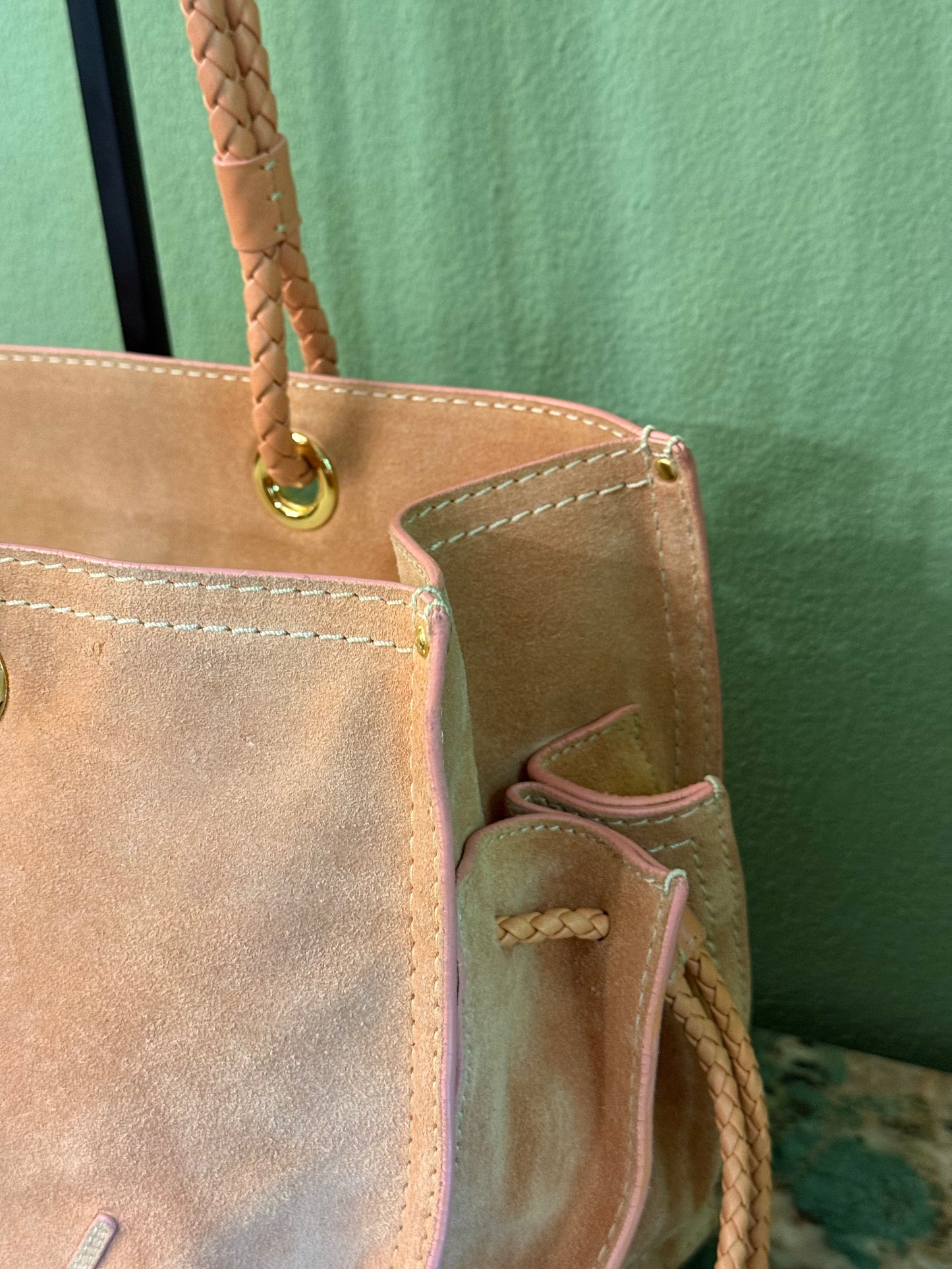LOEWE PINK SUEDE CROWN LOGO SHOPPING TOTE