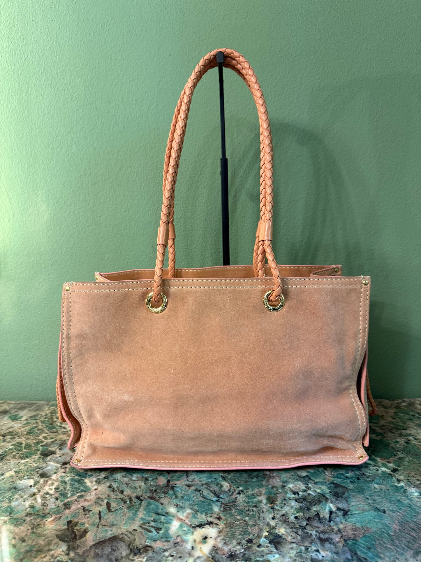 LOEWE PINK SUEDE CROWN LOGO SHOPPING TOTE