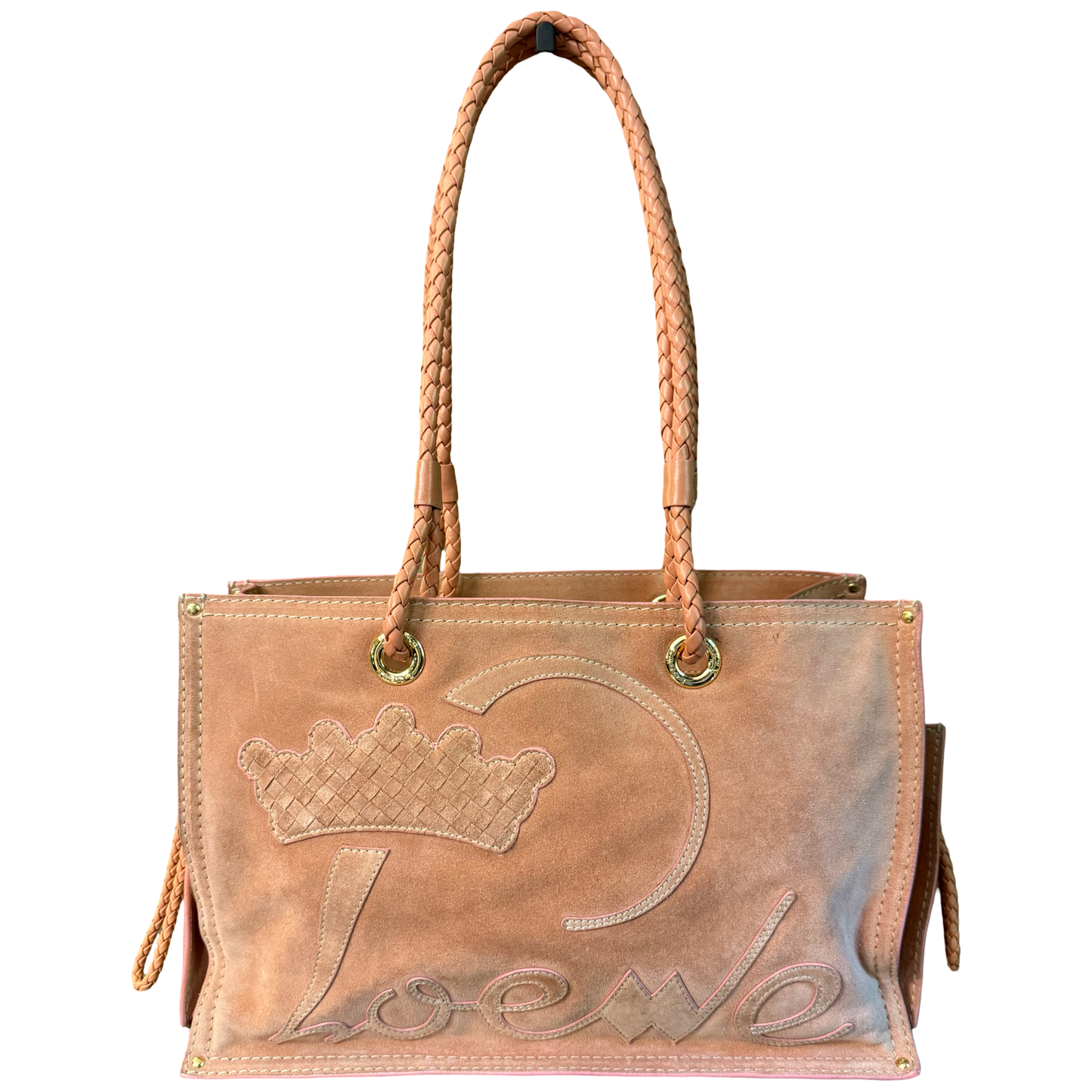 LOEWE PINK SUEDE CROWN LOGO SHOPPING TOTE